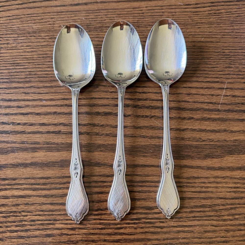 Oneida Morning Blossom Stainless Steel Serving Spoons, Fork, Ladle Set of 7 - Picture 4 of 14